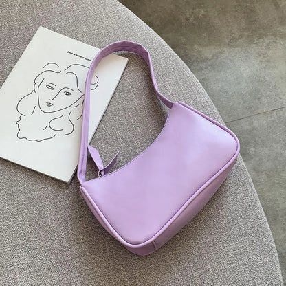 Retro Soft PU Leather Women Shoulder Underarm Bags Casual Solid Color Small Top-Handle Handbags Ladies Fashion Shoulder Bags