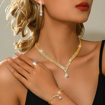 5PC exquisite new super sparkling necklace earrings bracelet ring complete set of bridal dress banquet party accessories