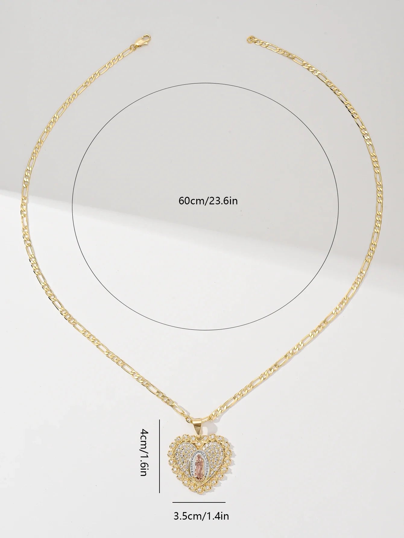 Heart Guadalupe Medal Necklace 14K Gold Plated Religious Medallion Medal Valentine's day Novelty Gifts Virgin Mary Jewelry Chain
