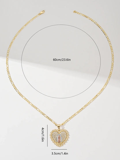 Heart Guadalupe Medal Necklace 14K Gold Plated Religious Medallion Medal Valentine's day Novelty Gifts Virgin Mary Jewelry Chain
