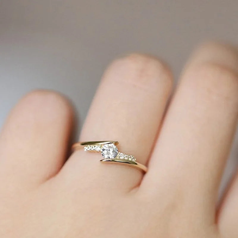 Cubic Zirconia Ring For Women Simple Style Wedding Ring Light Gold Color Fashion Custom Jewelry