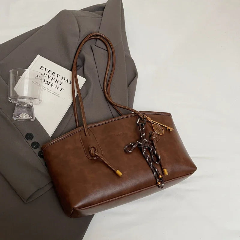 LEFTSIDE PU Leather Shoulder Bags For Women 2025 Winter Y2K Trend Female Crossbody Bag Lady Handbags And Purses Retro Tote Bag