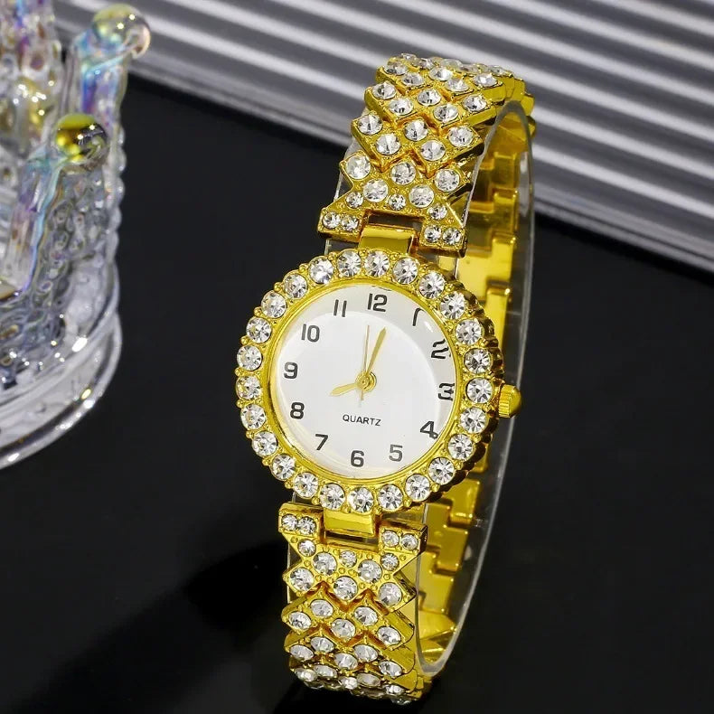 1pcs/2pcs Luxury Fashion Women Watch Set Silver Strap Ladies Quartz Wristwatch Alloy Bracelet for Ladies Jewelry Set Clock Gift
