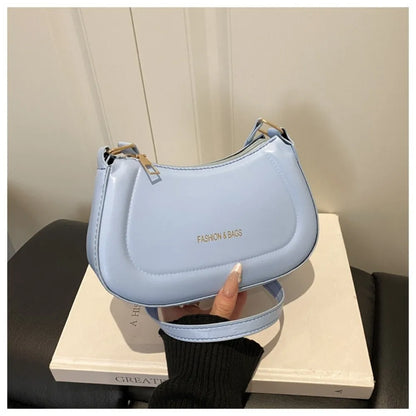 New PU Leather Shoulder Bag Large Capacity Moon-shaped Underarm Bag Solid Color Tote Handbag Women