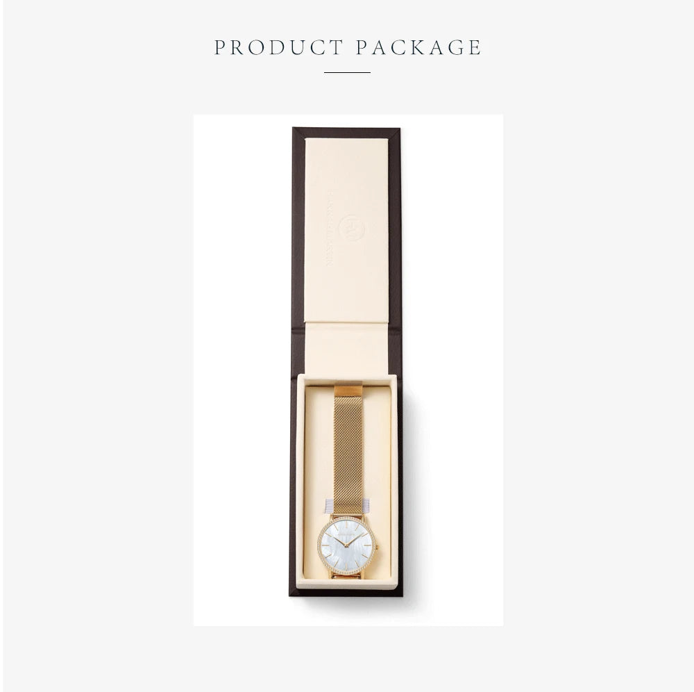 Luxury Women Watch Japanese Quartz Movement Shell Dial Rhinestone Stainless Steel Fashion Gift Box Waterproof Ladies Wristwatch
