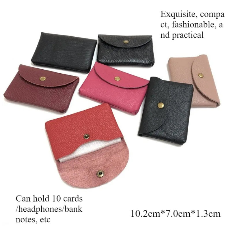 Top Layer Cowhide Fashion Buckle Money Wallet Card Holder Mini Portable Lychee Pattern Business Wallet for Men Women Coin Bag