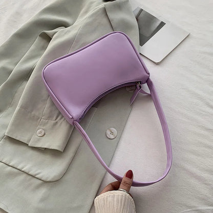 Retro Soft PU Leather Women Shoulder Underarm Bags Casual Solid Color Small Top-Handle Handbags Ladies Fashion Shoulder Bags