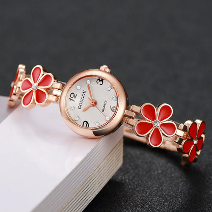 Fashion Flower Bracelet Strap Women Watches Ladies Diamond Arabic Numeral Dial Wristwatches Reloj Mujer（Without Box）