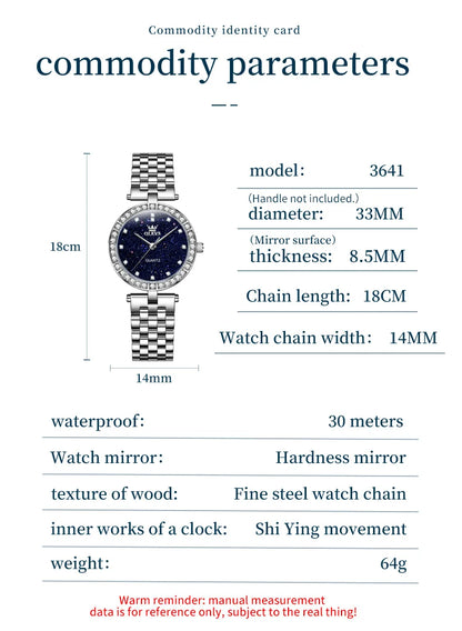 OLEVS 3641 Womens Watch Elegant Simple Quartz Watch Zircon Scale Waterproof Luminous Starry Dial Ladies Watch Gifts Original