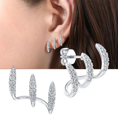 2pcs Elegant Rhinestone Three-Claw Earrings for Women Luxurious & Cute Design Earring Party Fashion Jewelry Gifts