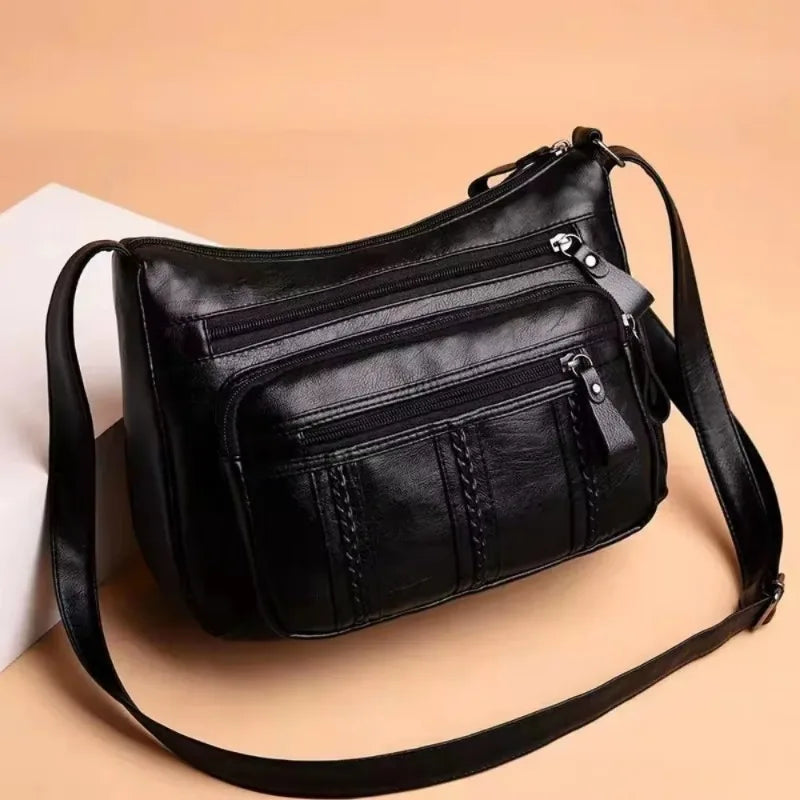 New Ladies Bags PU Single Shoulder Messenger Bag Soft Surface Zipper Women Crossbody Simple Gorgeous Black Shopping Handbags