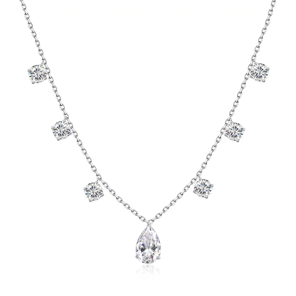 OEVAS 1-3CT Pear Cut Moissanite Necklace Earrings Set for Women S925 Sterling Silver Plated 18K Wedding Party Luxury Jewelry