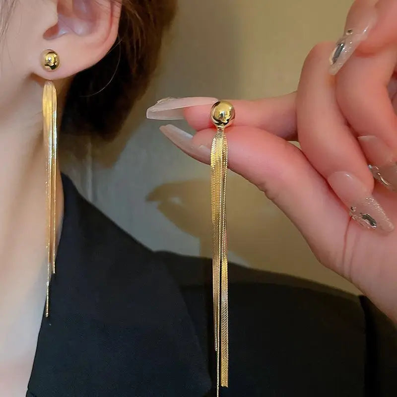 Classic Metallic Long Tassel Dangle Earrings for Women Ladies Simplicity Temperament Drop Earrings Banquet Jewelry Accessories
