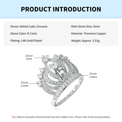 Rrjzz Dazzling Crown Female Band Eternity Rings Sparkling AAAAA Cubic Zirconia Romantic Ring for Women CZ Elegant Ring Jewelry