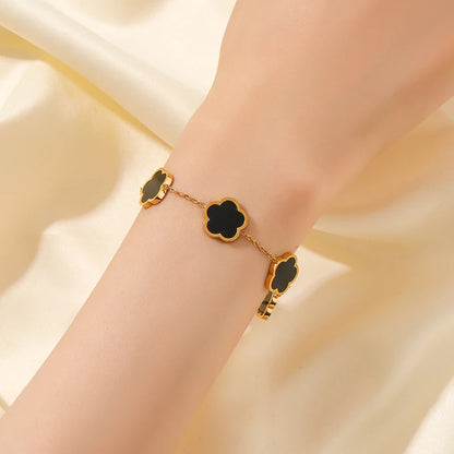 GANEMLY 316L Stainless Steel Black Five Leaf Clover Bracelets For Women New Trendy Waterproof Wrist Chain Jewelry Girls Gift