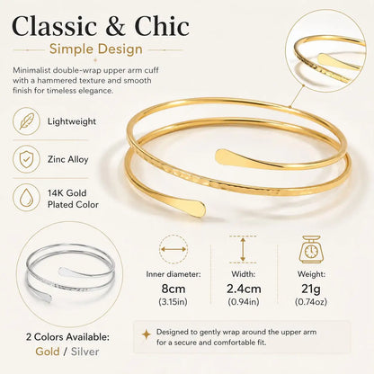 Upper Arm Cuff Bracelet for Women Minimalist Gold Plated Adjustable Open Armband Statement Party Armlet Jewelry