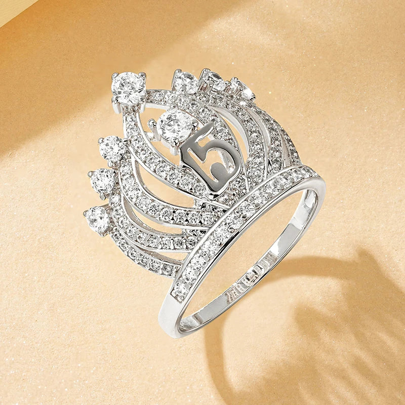 Rrjzz Dazzling Crown Female Band Eternity Rings Sparkling AAAAA Cubic Zirconia Romantic Ring for Women CZ Elegant Ring Jewelry