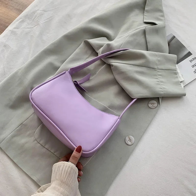 Retro Soft PU Leather Women Shoulder Underarm Bags Casual Solid Color Small Top-Handle Handbags Ladies Fashion Shoulder Bags
