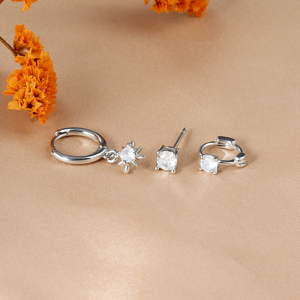 3 Piece Fashion Stainless Steel Round Star Drop Earrings Set for Women 18K Gold Plated Dangle Earring Punk Unisex Rock  Jewelry