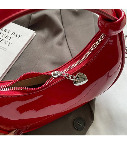 Red Patent Leather Handheld Bag For Women New Spring Autumn Chain Crossbody Bag Fashion Versatile Love Zipper Shoulder Small Bag