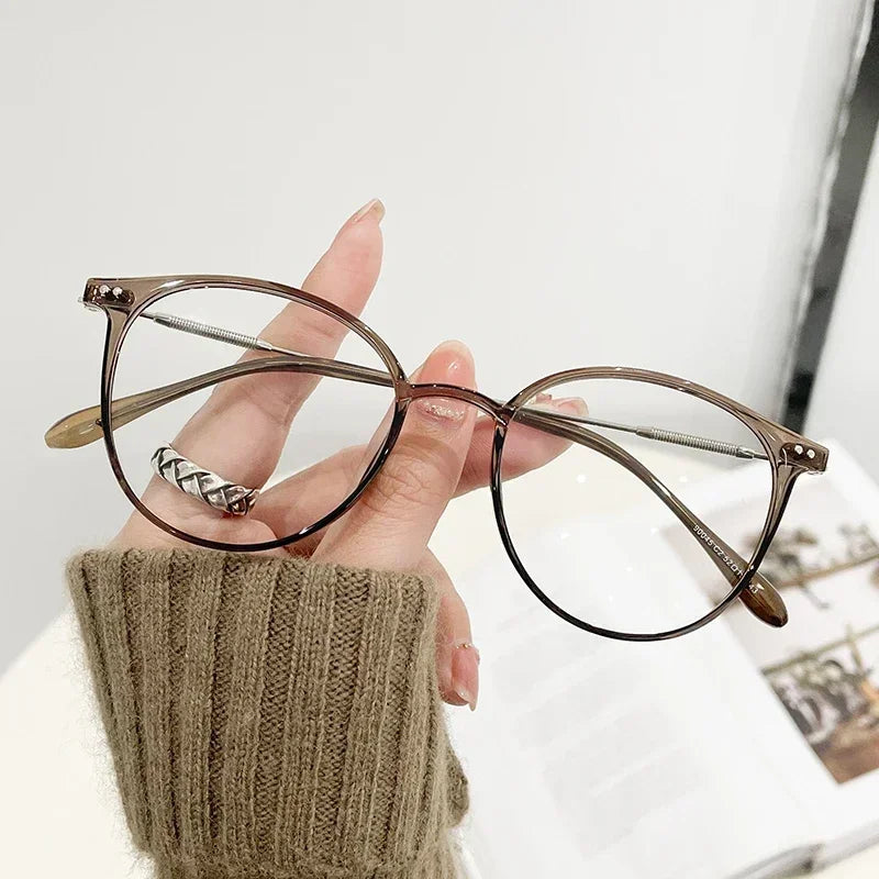 Lady Trendy Finished Myopia Glasses Women Round Frame Blue Light Blocking Eyewear Men Unisex Retro Minus Diopter Eyeglasses