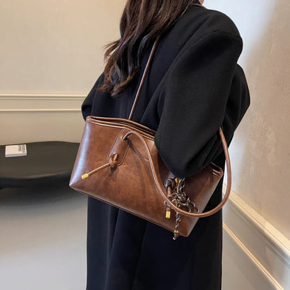 LEFTSIDE PU Leather Shoulder Bags For Women 2025 Winter Y2K Trend Female Crossbody Bag Lady Handbags And Purses Retro Tote Bag