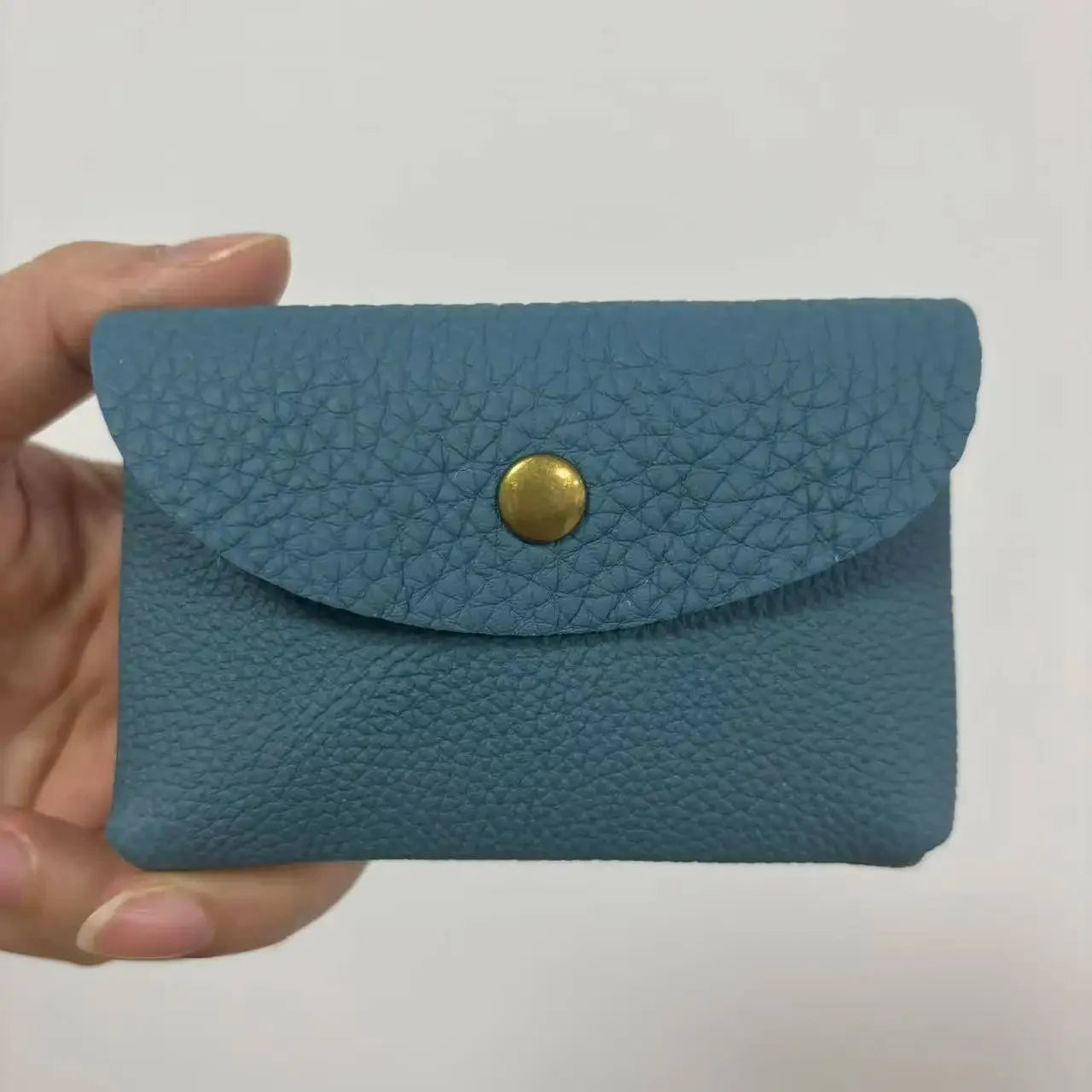 Top Layer Cowhide Fashion Buckle Money Wallet Card Holder Mini Portable Lychee Pattern Business Wallet for Men Women Coin Bag