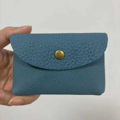 Top Layer Cowhide Fashion Buckle Money Wallet Card Holder Mini Portable Lychee Pattern Business Wallet for Men Women Coin Bag