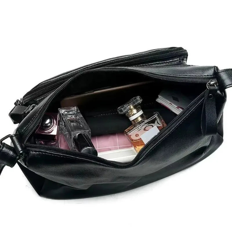 New Ladies Bags PU Single Shoulder Messenger Bag Soft Surface Zipper Women Crossbody Simple Gorgeous Black Shopping Handbags