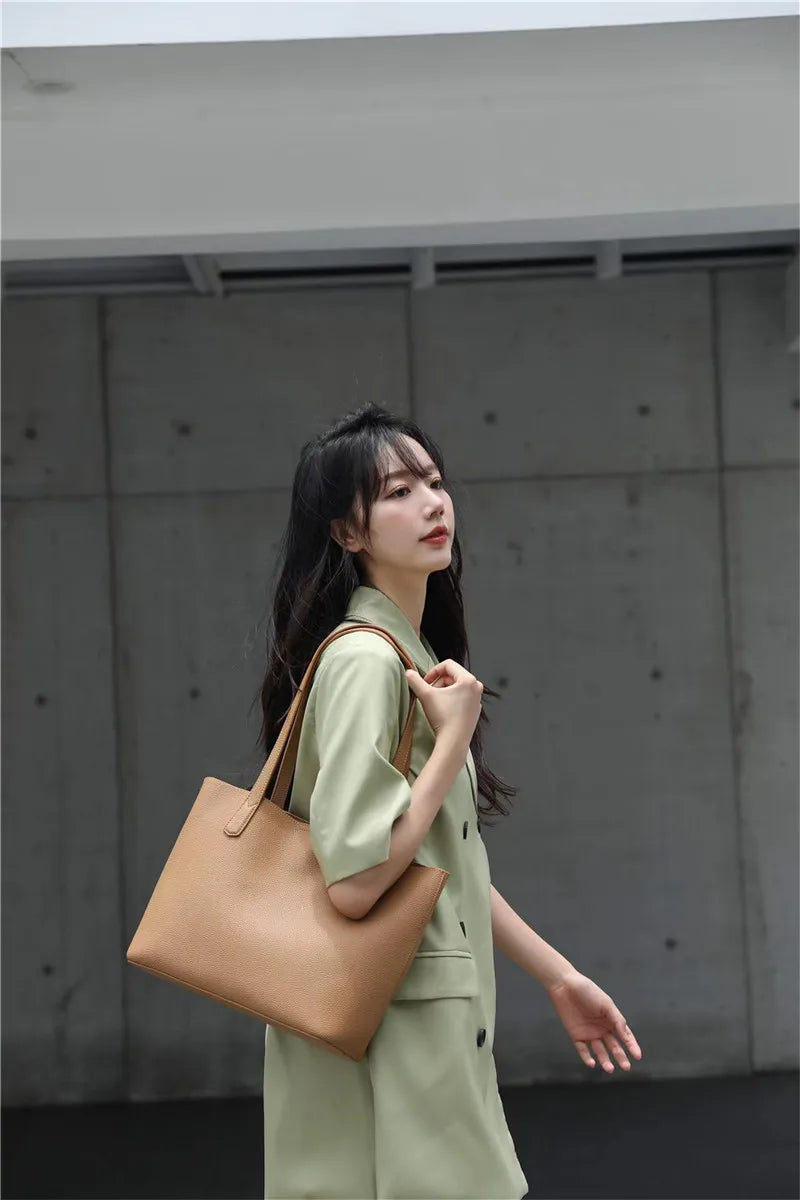 Hot Sale Classic All-match Minimalist Business Style Large Women Tote Bag A4 Laptop Cowhide Leather Female Underarm Handbag