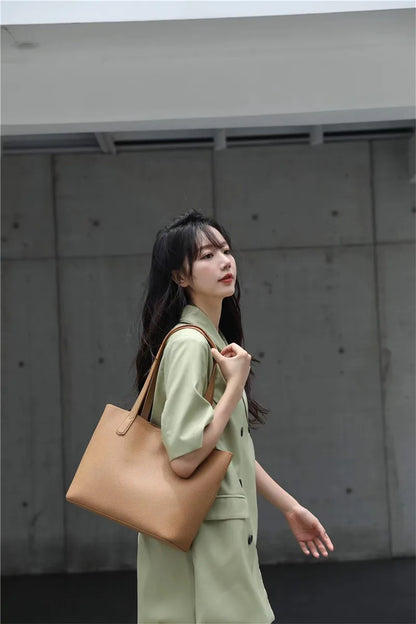 Hot Sale Classic All-match Minimalist Business Style Large Women Tote Bag A4 Laptop Cowhide Leather Female Underarm Handbag
