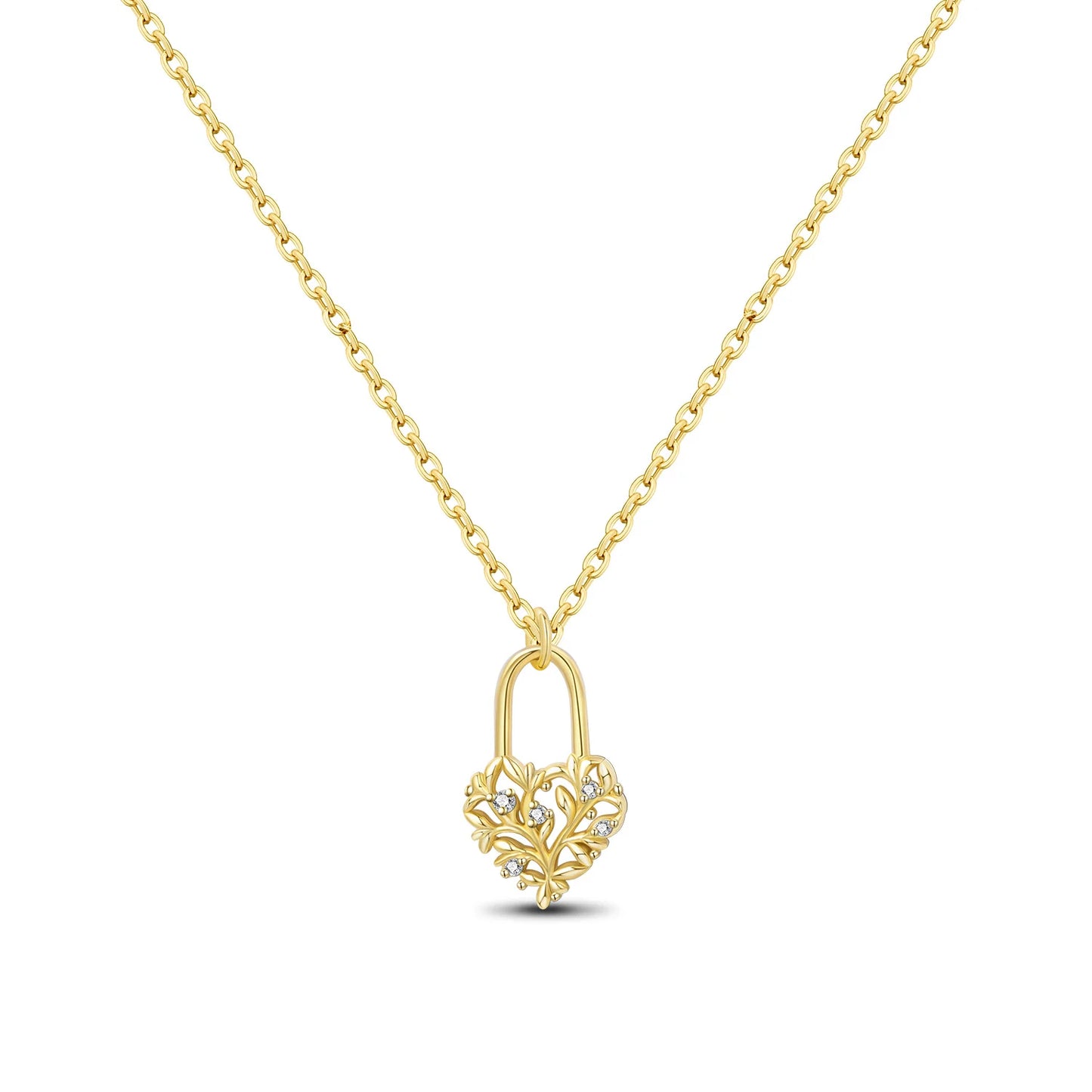 PANPOKI 925 Sterling Silver 18K Gold Heart-shaped Lock Key Necklace Pendant Necklace for Women Birthday Gifts Wedding Jewelry