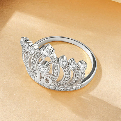 Rrjzz Dazzling Crown Female Band Eternity Rings Sparkling AAAAA Cubic Zirconia Romantic Ring for Women CZ Elegant Ring Jewelry
