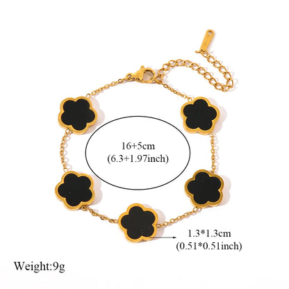 GANEMLY 316L Stainless Steel Black Five Leaf Clover Bracelets For Women New Trendy Waterproof Wrist Chain Jewelry Girls Gift