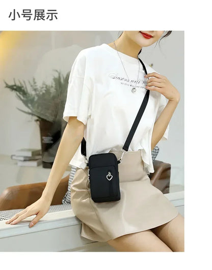 Waterproof Mobile Phone Bag Women's Mini Oxford Crossbody Bag Daily Multi-layer Zipper Purse Casual Outdoor Travel Nylon Bag
