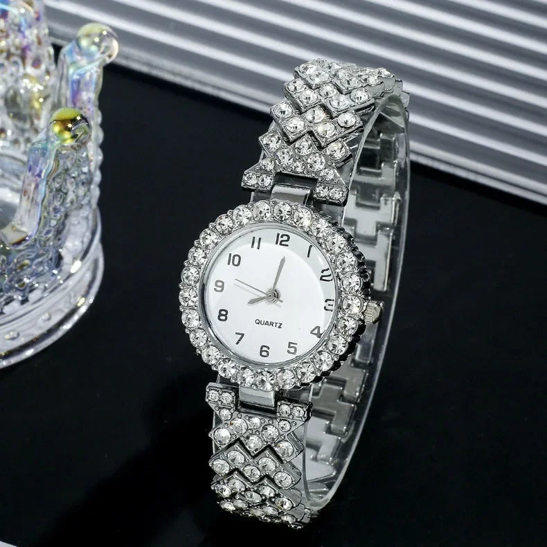 1pcs/2pcs Luxury Fashion Women Watch Set Silver Strap Ladies Quartz Wristwatch Alloy Bracelet for Ladies Jewelry Set Clock Gift
