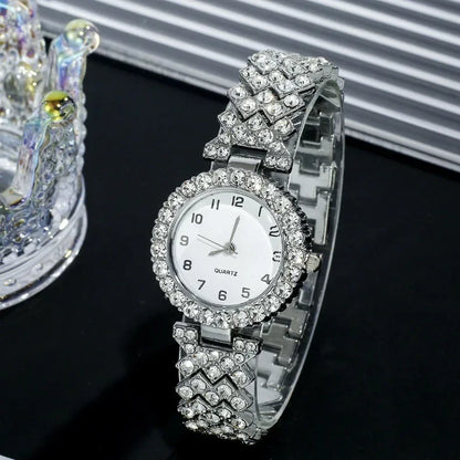1pcs/2pcs Luxury Fashion Women Watch Set Silver Strap Ladies Quartz Wristwatch Alloy Bracelet for Ladies Jewelry Set Clock Gift