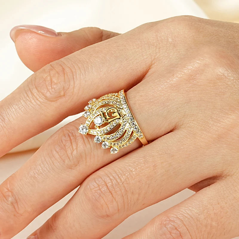Rrjzz Dazzling Crown Female Band Eternity Rings Sparkling AAAAA Cubic Zirconia Romantic Ring for Women CZ Elegant Ring Jewelry