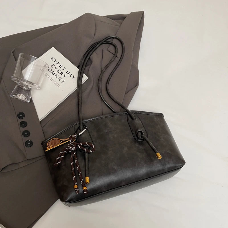 LEFTSIDE PU Leather Shoulder Bags For Women 2025 Winter Y2K Trend Female Crossbody Bag Lady Handbags And Purses Retro Tote Bag
