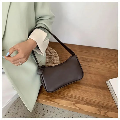 Retro Soft PU Leather Women Shoulder Underarm Bags Casual Solid Color Small Top-Handle Handbags Ladies Fashion Shoulder Bags
