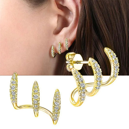 2pcs Elegant Rhinestone Three-Claw Earrings for Women Luxurious & Cute Design Earring Party Fashion Jewelry Gifts