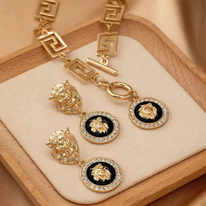 1/3PCS Lion Head Pendant Necklace Earrings Set for Women Simple Fashion Earrings Ring Jewelry Accessories Hot Sale Party Gift