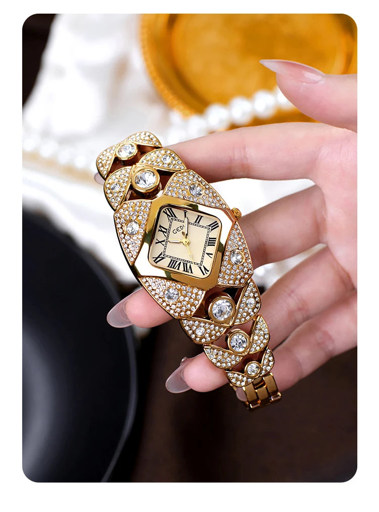 2026 New Women Watch Light Luxury Brand Diamond Inlaid Bracelet Watches Waterproof Ladies Fashion Quartz Clock Wristwatch Gift