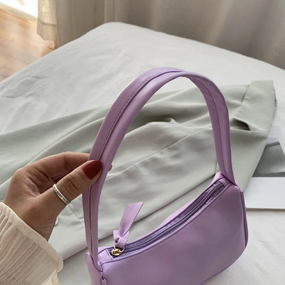 Retro Soft PU Leather Women Shoulder Underarm Bags Casual Solid Color Small Top-Handle Handbags Ladies Fashion Shoulder Bags
