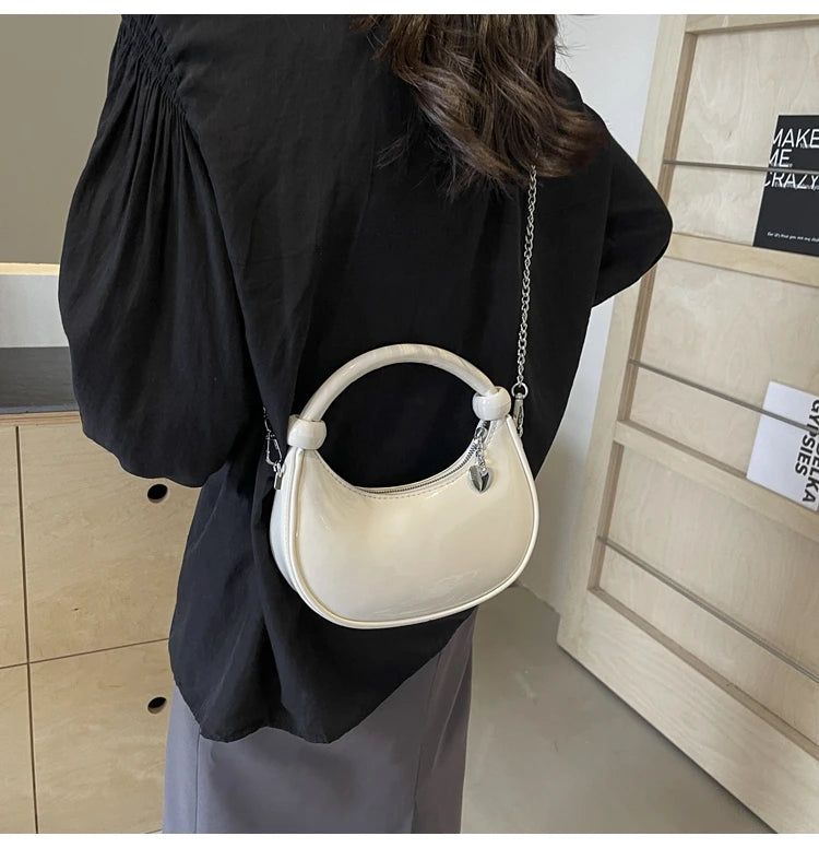 Red Patent Leather Handheld Bag For Women New Spring Autumn Chain Crossbody Bag Fashion Versatile Love Zipper Shoulder Small Bag