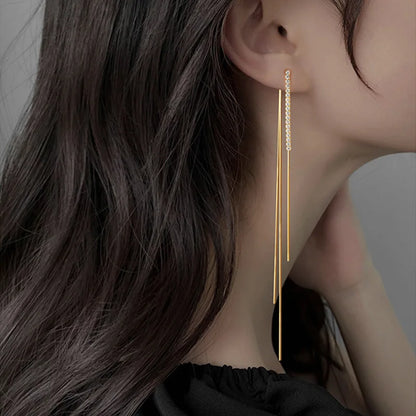 JWER Simple High-Grade Long Chain Tassel Drop Earrings for Women Dangle Earring Gold Silver Color Piercing Line Trendy Ear Gifts
