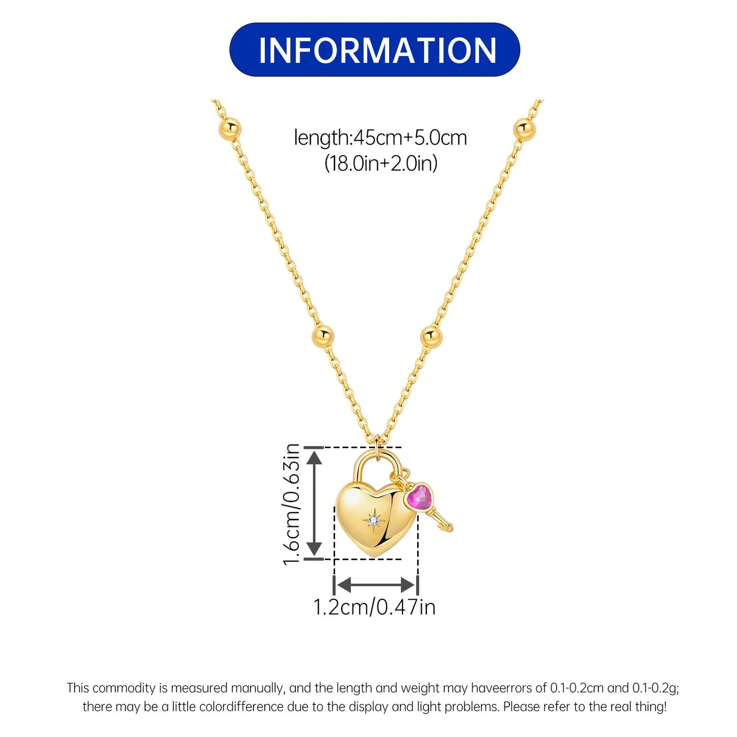 PANPOKI 925 Sterling Silver 18K Gold Heart-shaped Lock Key Necklace Pendant Necklace for Women Birthday Gifts Wedding Jewelry