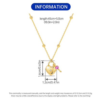 PANPOKI 925 Sterling Silver 18K Gold Heart-shaped Lock Key Necklace Pendant Necklace for Women Birthday Gifts Wedding Jewelry