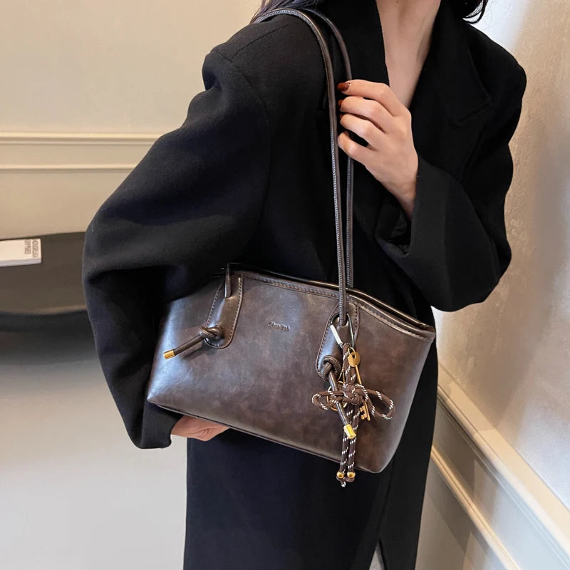 LEFTSIDE PU Leather Shoulder Bags For Women 2025 Winter Y2K Trend Female Crossbody Bag Lady Handbags And Purses Retro Tote Bag