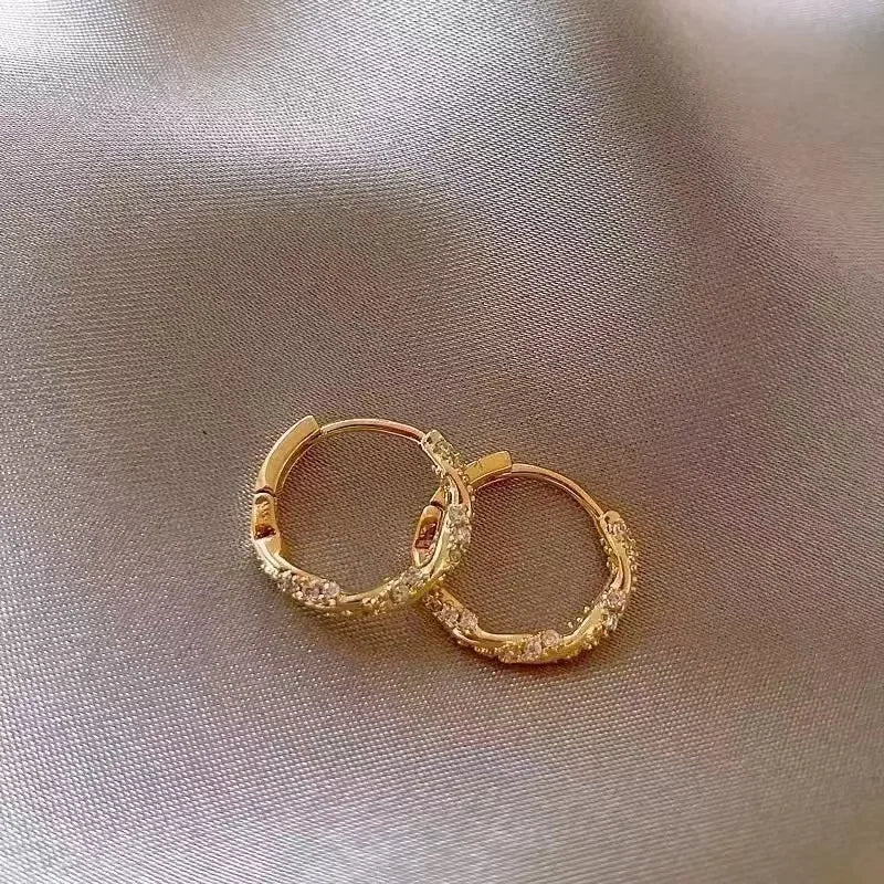 Luxury Full of Zircon Shiny Geometric Square Hoop Earrings for Women Temperament Gold Color Stainless Steel Korea Jewelry Gift